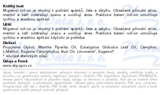 Dr.Popov Migrenol roll-on masážní olej 10ml - popis