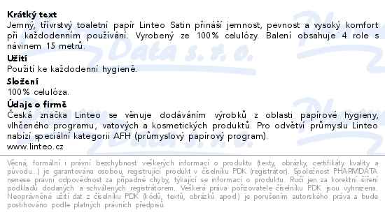 Linteo Toaletní papír Satin 3vrstvý bílý 4 role - popis