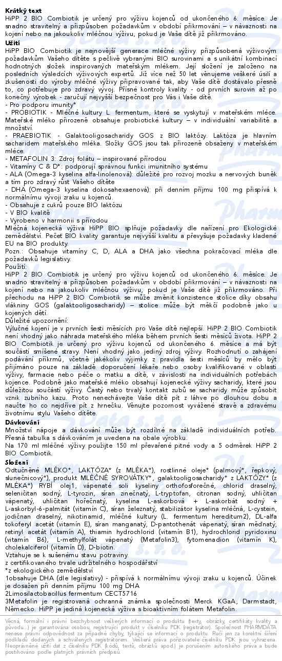 HiPP 2 Combiotik kojenecké mléko BIO 4x600g - popis