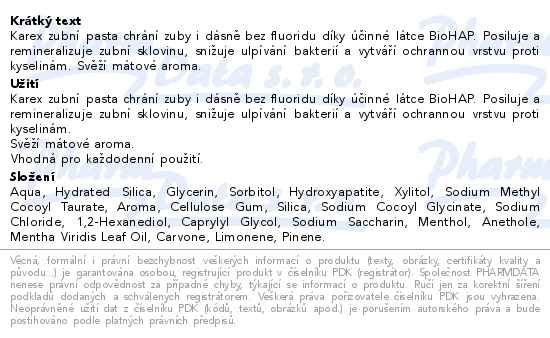 Karex zubní pasta 75 ml - popis