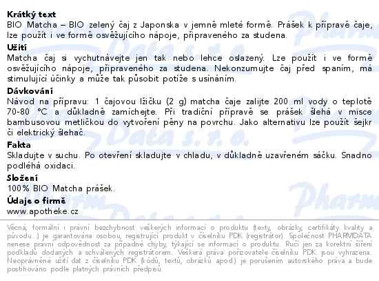 Apotheke Matcha Japan BIO 80g - popis