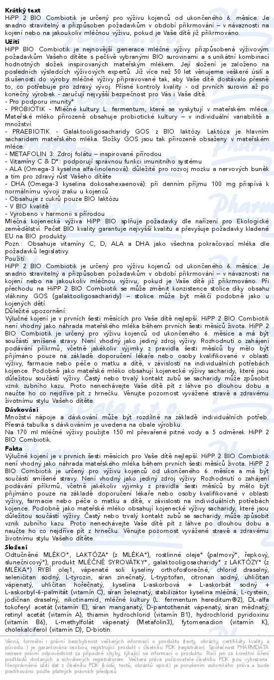 HiPP 2 Combiotik kojenecké mléko BIO 600 g - popis