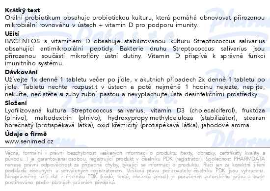 Bacentos + vitamín D orální probiotikum 20 tablet - popis