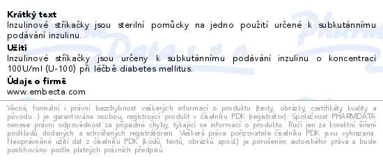 Embecta Micro-Fine inzulinová stříkačka U-100 8mm 30G 0,5ml 100 ks - popis