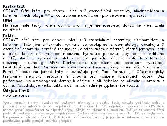 Cerave Obnovující Oční Krém14ml - popis