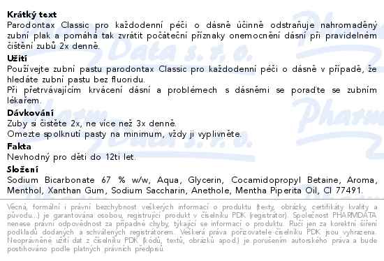 Parodontax Classic zubní pasta 75 ml - popis