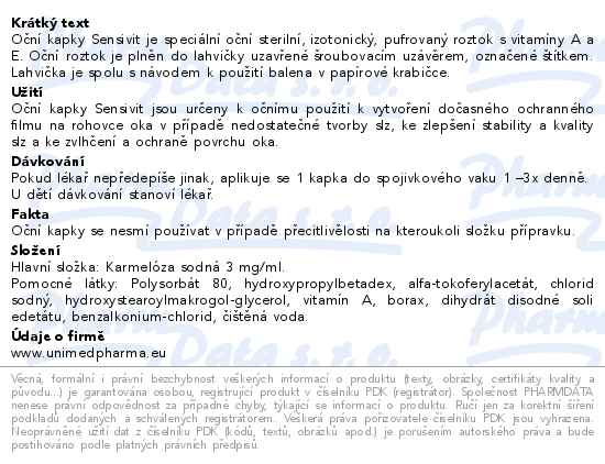 Sensivit Oční Kapky 10ml - popis