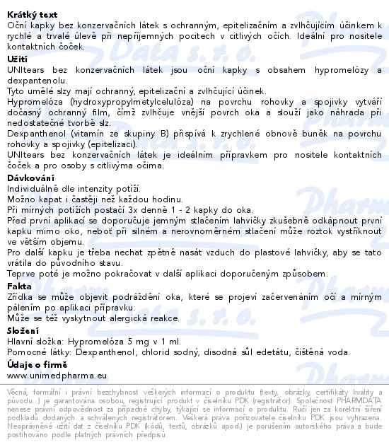 Unitears oční kapky 10 ml - popis
