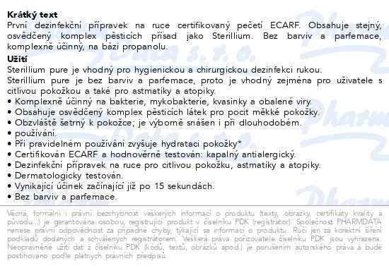 Sterillium Pure dezinfekční přípravek na ruce 1 L - popis