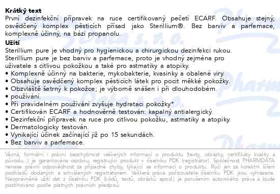 Sterillium Pure dezinfekční přípravek na ruce 100 ml - popis