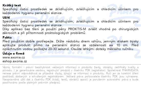 Proktis-M mycí pěna 150 ml - popis