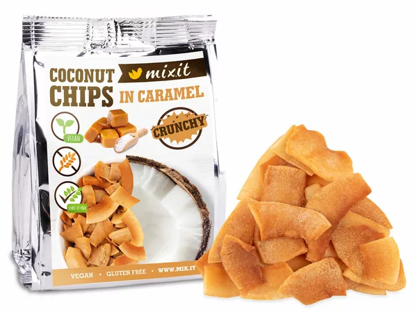 Mixit Kokosové chipsy do kapsy - karamel 60 g