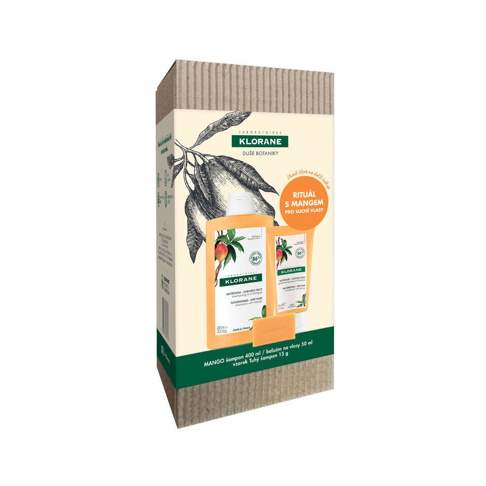 Klorane Mango šampon 400 ml + balzám 50 ml + tuhý šampon 15 g
