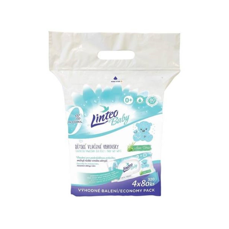 Linteo Baby Vlhčené Ubrousky S Aloe Vera 4x80ks