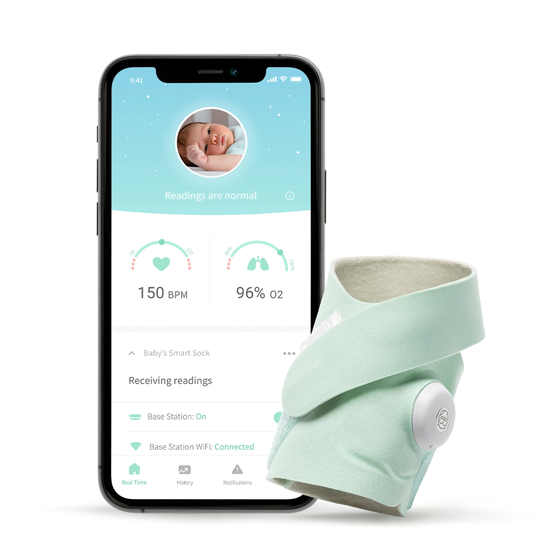 Chytrá Ponožka Owlet Smart Sock 3 - Světle Zelená