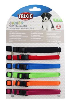 Obojek nylon pro štěňata rozlišovací černá-orchidej S-M 6ks Tr