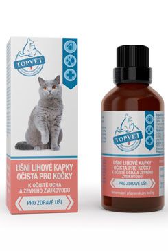 Ušní lihové kapky očista pro kočky Topvet 50ml