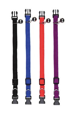 Obojek kočka nylon elastický s rolničkou 32cm mix barev Tr