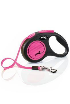 Vodítko Flexi Neon S pásek 5m/15kg černá/růžová new