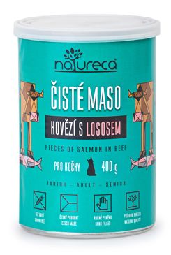 Natureca konzerva hovězí s lososem pro kočky 400g