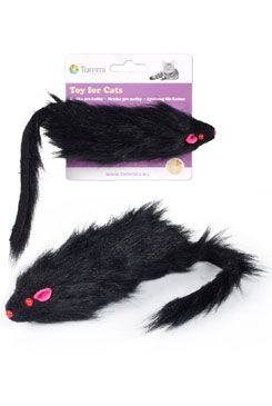 Hračka kočka myš černá chlupatá 15cm