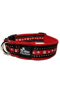 Obojek Dinofashion reflexní červený motiv tlapky50/3cm