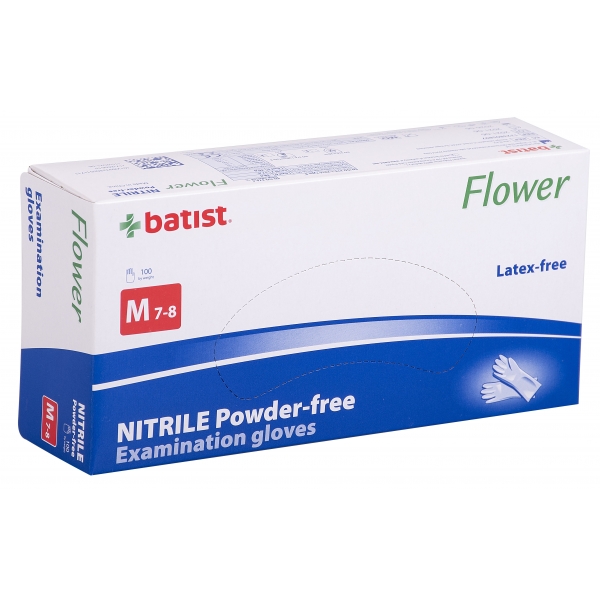 Rukavice nitril nepudrované Batist Flower modré vel.M 100ks