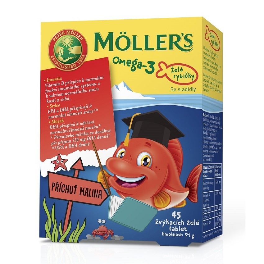 Mollers Omega 3 želé Rybičky 45ks Malinová Příchuť
