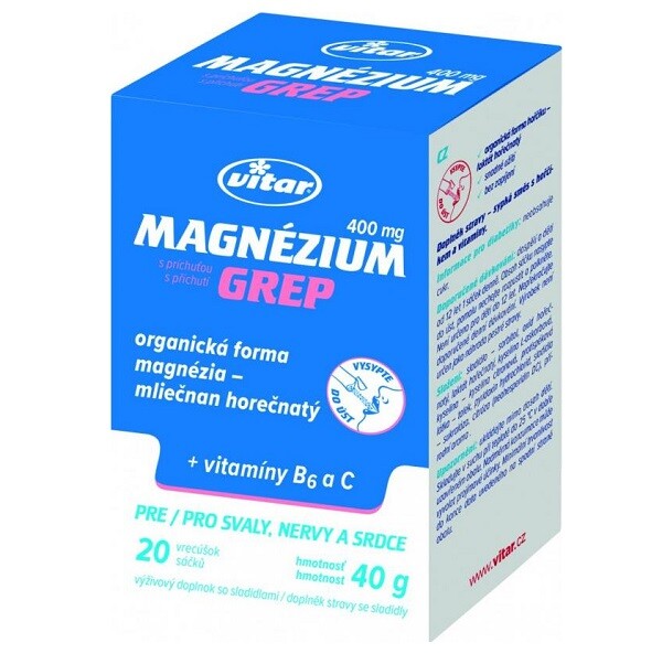 Vitar Magnézium grep 400mg + vitamín B6 + vitamín C  20 sáčků