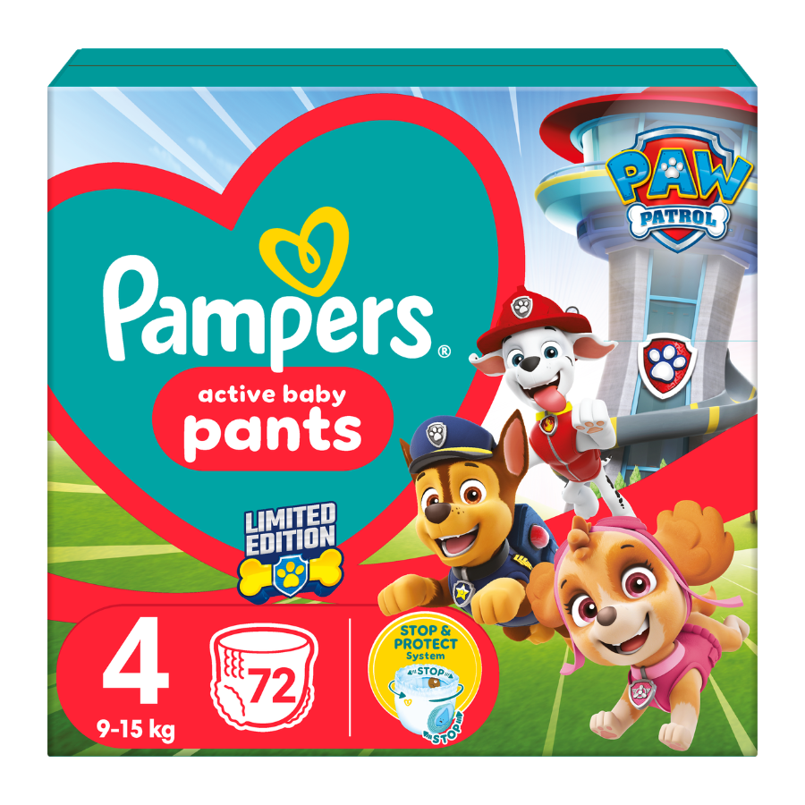 Pampers Pants vel. 4 Carry pack paw patrol 9-15 kg plenkové kalhotky 72 ks
