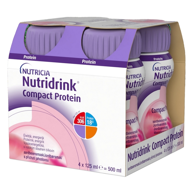Nutridrink Compact Protein S příchutí jahodovou perorální roztok 4 x 125 ml