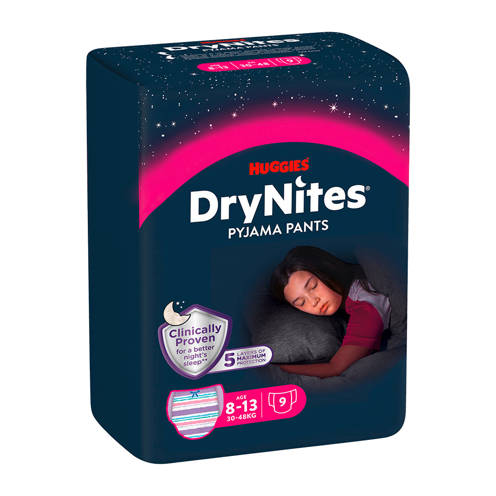 DryNites natahovací kalhotky na noc pro dívky 8-13 let / 30-48kg / 9ks