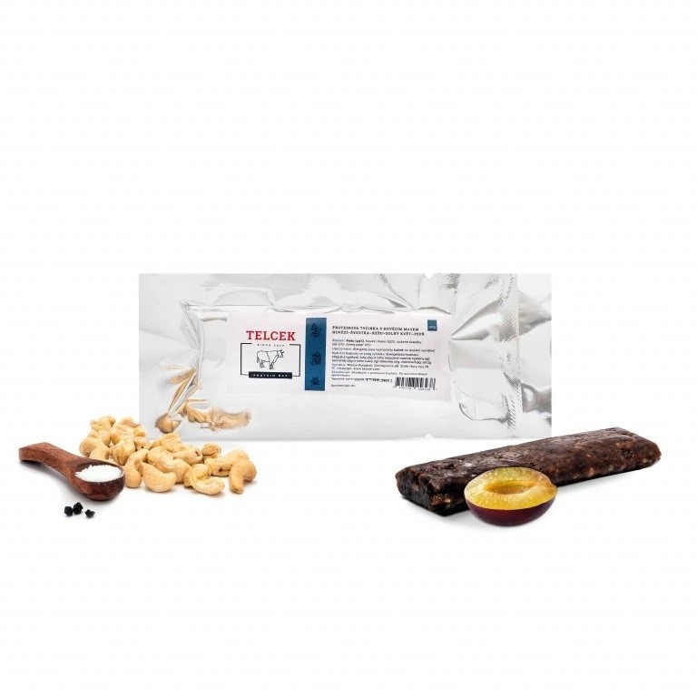 Telcek Proteinová tyčinka hovězí, kešu, švestky, sůl a pepř 50g