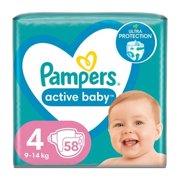 Pampers Active Baby velikost 4 plenkové kalhotky 9-14kg 58ks