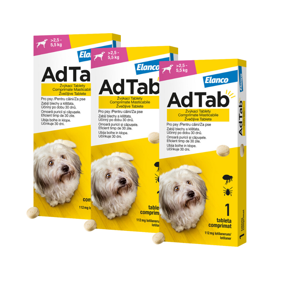 Adtab pro psy (2,5-5,5kg) 112mg 3 žvýkací tablety