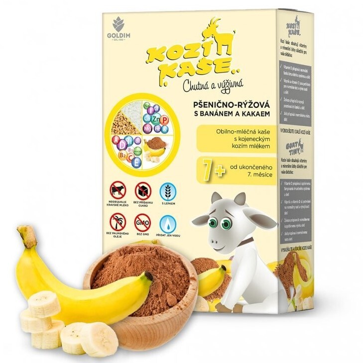 Kozí kaše pšenično-rýžová s banánem a kakaem 7m+ 225g
