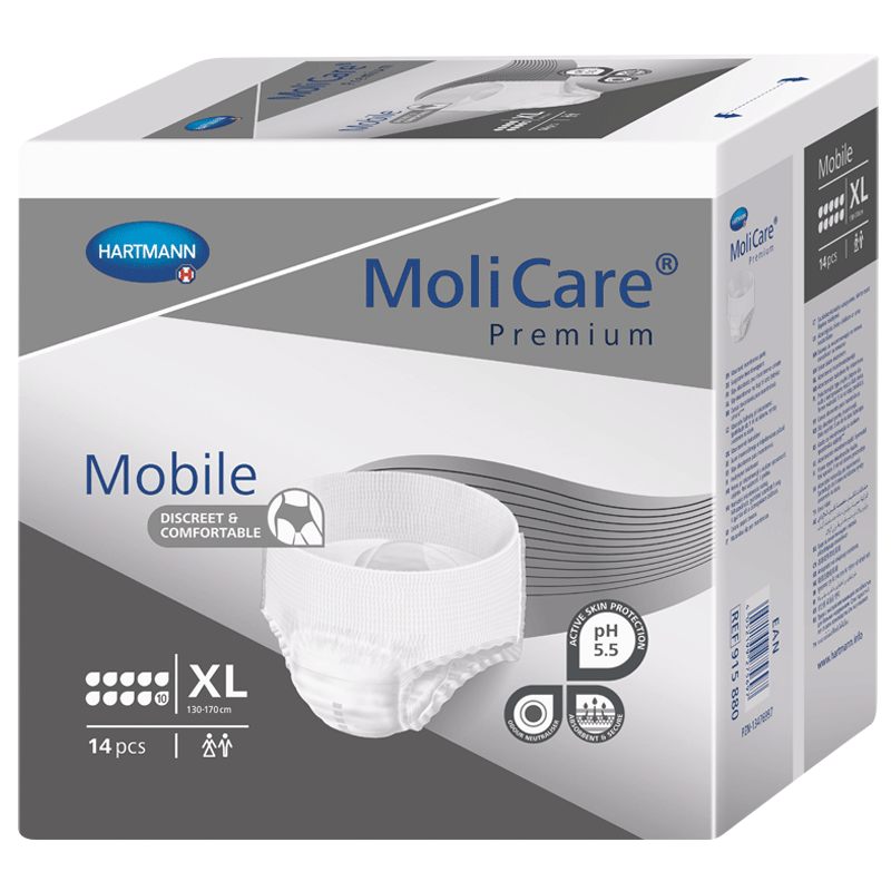 Molicare Mobile navlékací kalhotky 10 kapek XL boky 130-170cm 2757ml 14ks