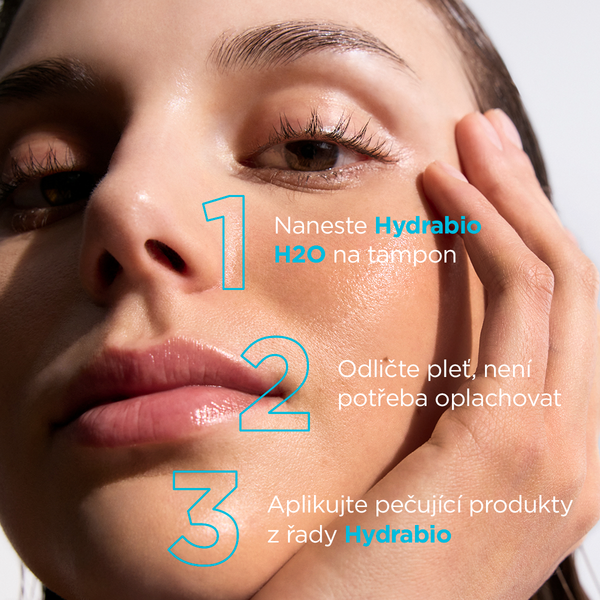 Použití BIODERMA Hydrabio H2O micelární vody na vatový tampon bez oplachování