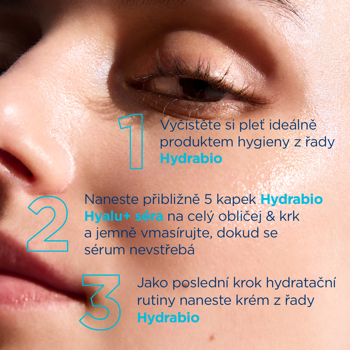 Použití BIODERMA Hydrabio Hyalu+ séra na vyčištěnou pleť obličeje a krku
