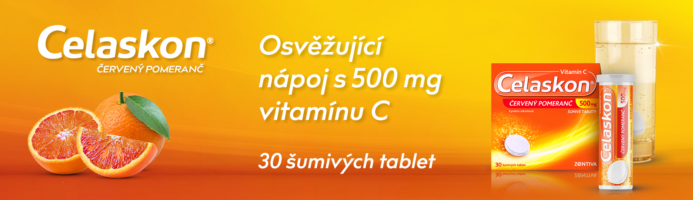 Celaskon červený pomeranč šumivé tablety 500 mg vitamínu C v osvěžujícím nápoji