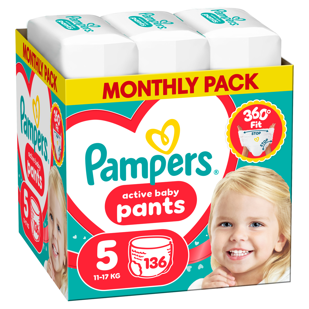 Pampers Active Baby Pants 5 plenkové kalhoty 11-17 kg 136 kusů