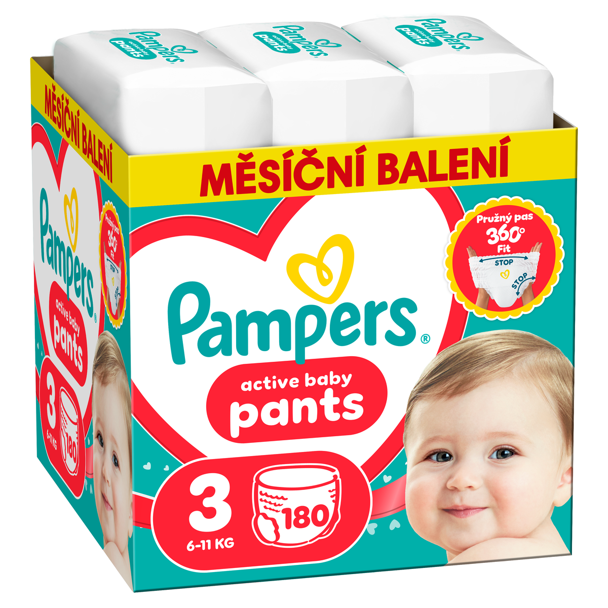Pampers Active Baby Pants 3 plenkové kalhoty 6-11 kg 180 kusů