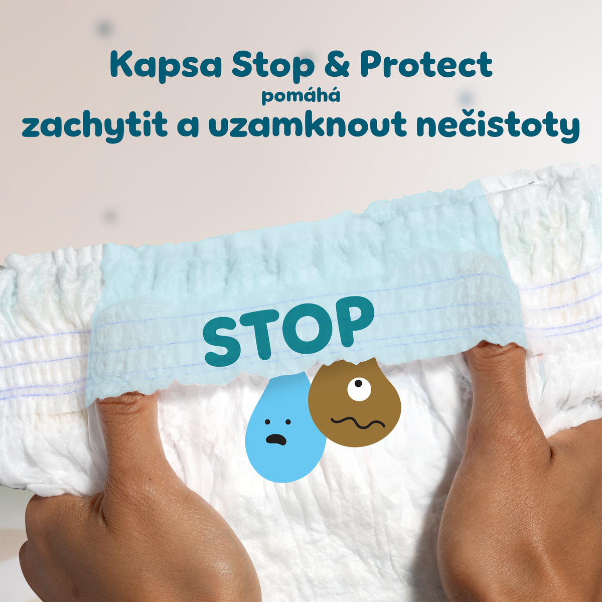 Pampers Active Baby Pants kapsa Stop & Protect zabraňující protečení v zadní části