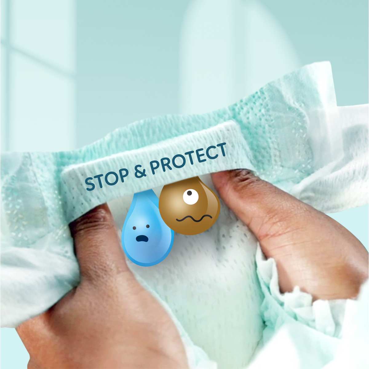 Pampers Premium Care kapsa Stop & Protect proti protečení v zadní části plenky