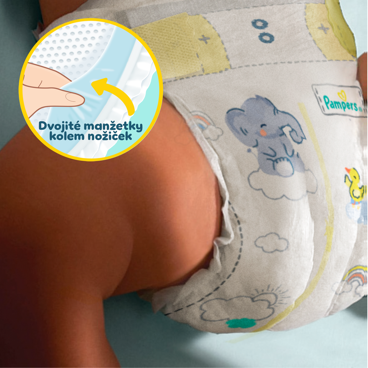 Pampers Premium Care dvojité manžetky kolem nožiček proti protečení