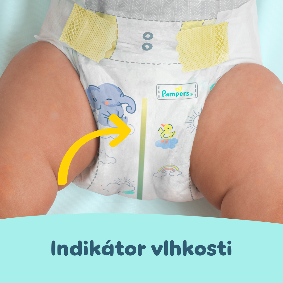 Pampers Premium Care indikátor vlhkosti signalizující potřebu výměny plenky